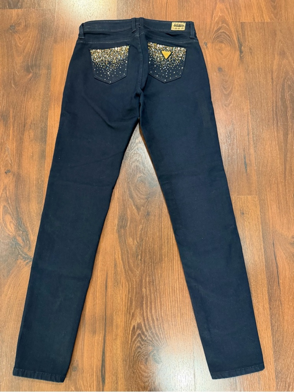 Guess Premium Los Angeles Womens Size 27 Navy Blue Jeans + Bling low rise